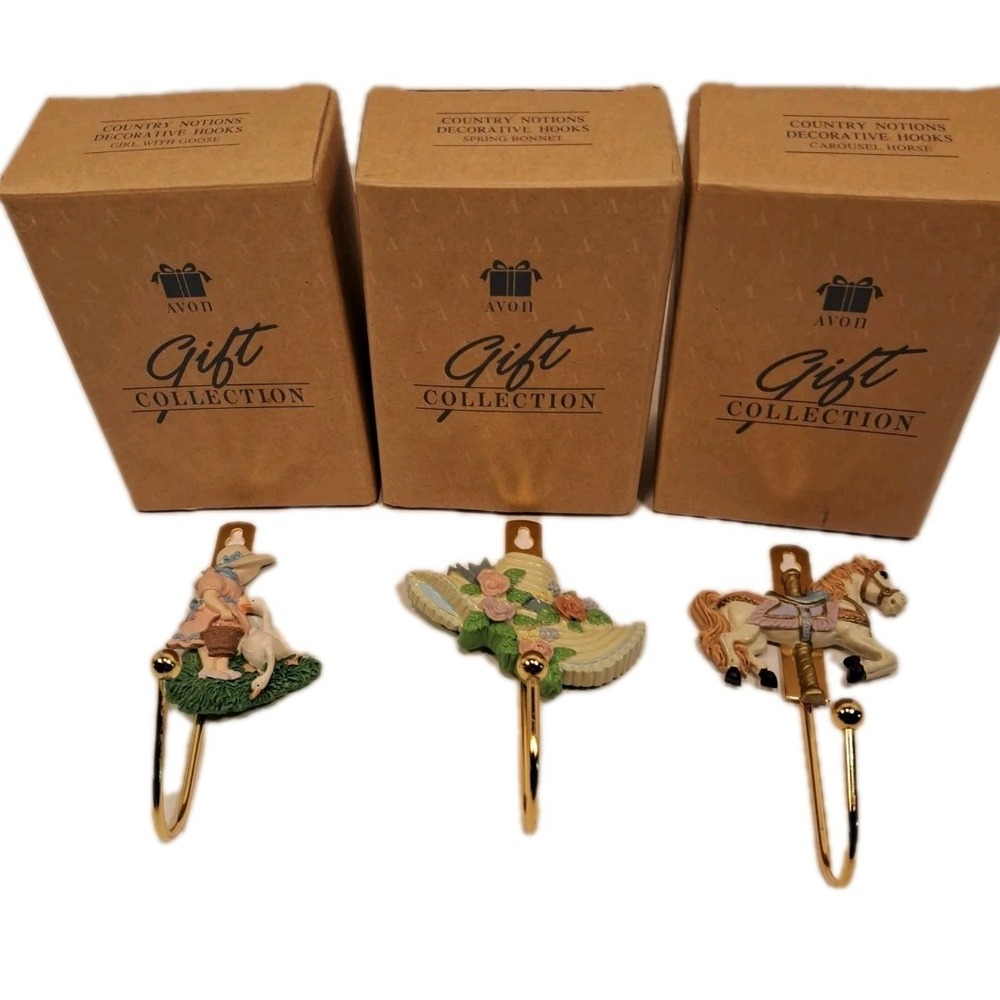 Vintage Brass Victorian Hooks Set of 3 Avon Carousel Horse Mother Goose Bonnets